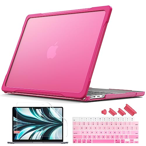 Batianda Ultimate Slim Case for MacBook Air 13.6 inch 2022-2026, Pink | Fits M2/M3/M4/M5 Model, Lightweight Slim Design, Carbon Fiber Side Texture, Matte Translucent Rugged Hybrid Protective Shell - color: S-Pink