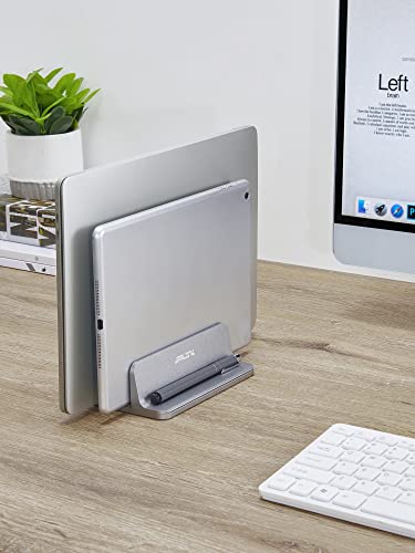 JARLINK Vertical Laptop Stand Holder, Aluminum Double Desktop Stand Holder with Adjustable Dock (Up to 17.3 inch), Compatible with MacBook, Surface, Chromebook, and Gaming Laptops, Grey - color: Grey, size: 2-slot