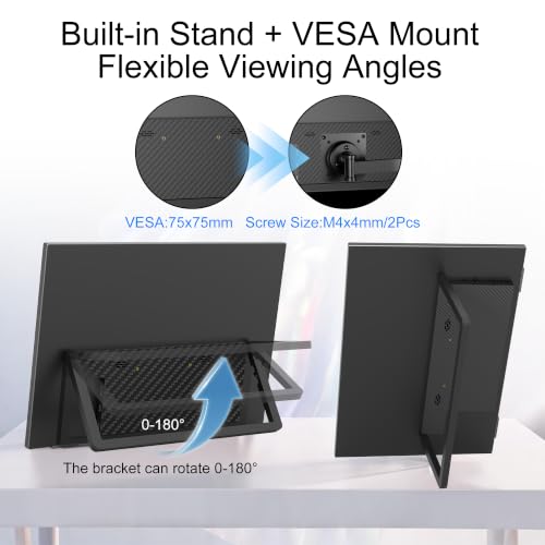 Portable Monitor Touchscreen 15.6", 1920x1080 60Hz FHD IPS HDR 10-Point Touch Screen Monitor with Built-in Stand & Speaker, HDMI USB C VESA External Travel Monitors for Laptop, PC, Mac, Phone - size: 15.6inch