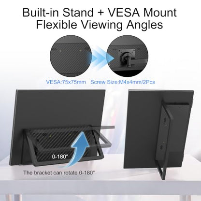 Portable Monitor Touchscreen 15.6", 1920x1080 60Hz FHD IPS HDR 10-Point Touch Screen Monitor with Built-in Stand & Speaker, HDMI USB C VESA External Travel Monitors for Laptop, PC, Mac, Phone - size: 15.6inch