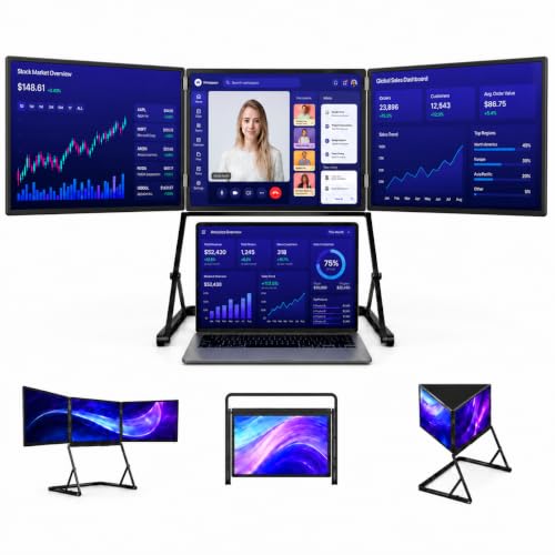14" Laptop Screen Extender, Triple Monitor for 13.6"–17.3" Laptops | FHD 1080P IPS, One-Cable Connection for 3 Screens, Portable, Compatible with Windows and Mac, Fits 13.6"–17.3" Laptops - size: 14"