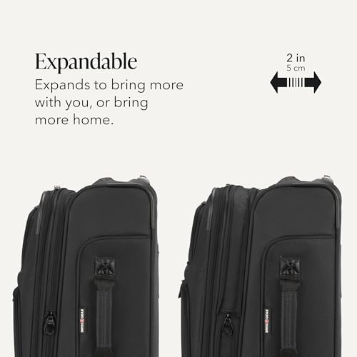SWISSGEAR Sion Softside Expandable Spinner Luggage Durable Lightweight Travel Suitcase, Black, 3-Piece Set (Carry-On/Medium/Large) - color: Black, size: 3-Piece Set (Carry-On/Medium/Large)