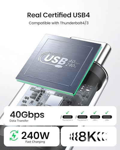 Silkland USB 4 for Thunderbolt 4 Cable 4FT, 40Gbps Data Sync, 8K/6K@60Hz, 240W Charging [USB-IF Certified],Braided USB C to USB C Data Cable Compatible for MacBook, iPhone 17, Mac mini, SSD, Docking - size: 4FT
