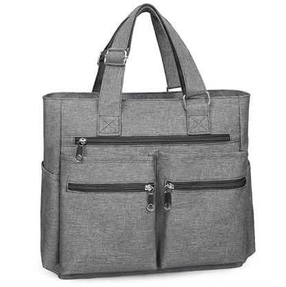 VOLGANIK ROCK Canvas Tote Bag Waterproof Nylon Multi Pocket Shoulder Bags Laptop Work Bag Teacher Purse Handbag for Women Men - color: Grey 2
