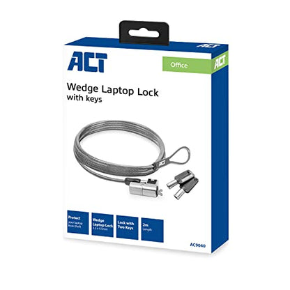 ACT Laptop Lock Security Cable 2m, Keyed Cable, Wedge Slot Notebook Lock, Swivel Lock Head, Laptop Lock Dell, Portable Anti-Theft Cable - AC9040 - style: Key