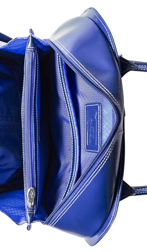 McKlein LA GRANGE, Top Grain Cowhide Leather, 15" Leather Detachable -Wheeled Ladies' Laptop/Computer & Tablet Business Briefcase Bag/Women's Rolling Overnight Travel Bag, Removable trolley case - color: Navy, size: 14.4"x8.75"x18.5"
