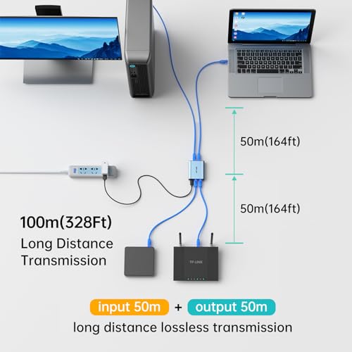 MT-VIKI Ethernet Splitter 1 to 3 High Speed 1000Mbps, Gigabit Dual RJ45 Splitter Adapter for Cat5/5e/6/7/8 Cable [3 Devices Simultaneously Networking] - size: 1 to 3