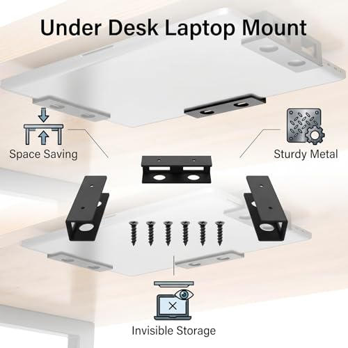 3 PCS Under Desk Laptop Mount, Universal Laptop Under Desk Mount Hidden Docking Station Holder, Space-Saving for MacBook Neo, Dell Laptop, Tablet, Keyboard, Cable Box, Network Switch