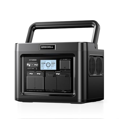 GRECELL H1200 Portable Power Station 1200W, 672Wh LiFePO4 Battery | Solar Generator with 10ms UPS, 1200W Solar Power Station, for Home Emergency, Outdoor Camping, RV Travel, Laptop TV - color: Grey