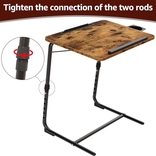 Folding TV Tray Adjustable Dinner - Trays for Eating On Couch Wooden Tables Mate Stand Foldable Desk with Cup Holder Portable - color: Rustic