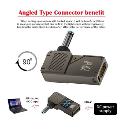 USB C to DC Adapter,USB C Female to DC 4.5x3.0mm HP Barrel Jack Plug PD 100W Laptop Fast Charging Adapter with Wattage Display - style: 4.5x3.0mm for HP