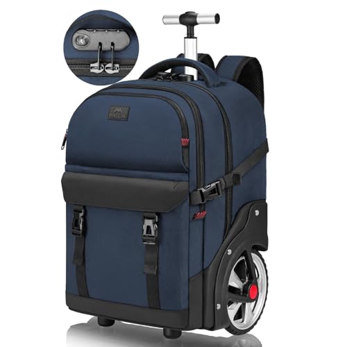MATEIN Rolling Backpack with Wheels, Roller Backpack for Men Women, Blue | Combination Lock, Water Resistant, Anti Theft, Large Wheel, 17 Inch Laptop Compartment, Bag for Work Business Commute College - color: Blue