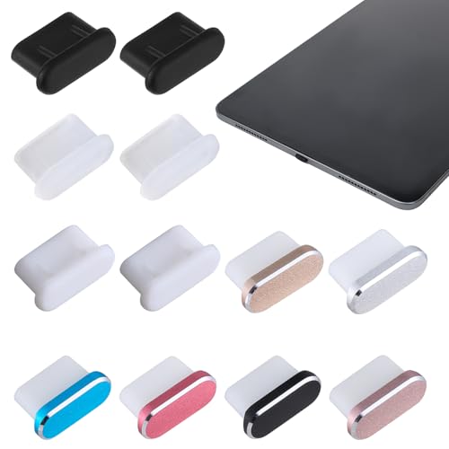 12 Pack USB C Dust Cover Plugs, Type C Charging Port Protector Cap 6 Aluminum + 6 Silicone for All USB-C Devices