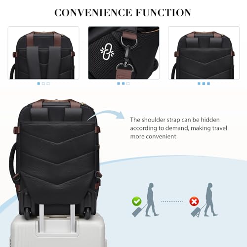 Rolling Backpack for Women,Travel Laptop Backpack with Wheels Roller Wheeled Backpack Underseat Carry On Luggage for Travel Business Trip,Fit 17Inch,Black - color: Black