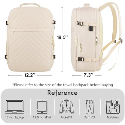 Large Travel Backpack Women, Flight Approved Carry On Backpack, Water Resistant Anti-Theft Large Casual Daypack Fit 17 Inch Laptop with USB Charging Port, Beige - color: Beige, size: 17.3 inch