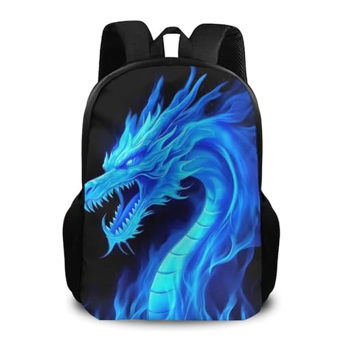 Men's Waterproof College Gym Backpack, Lightweight Large Travel Backpack, Casual Day Pack, Laptop Backpack Blue Fire Flame Dragon - color: Color579