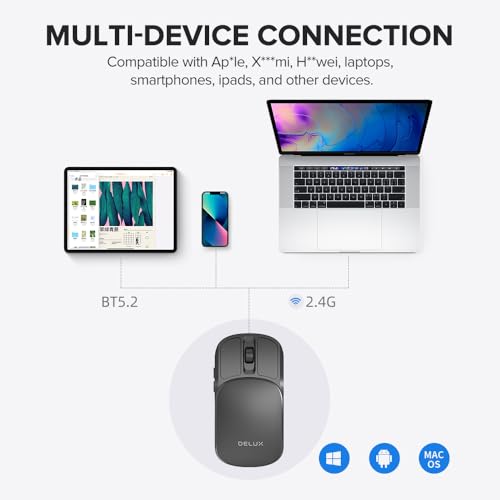 DELUX Wireless Bluetooth Pocket Mouse, 2-in-1 Sliding Mouse (MF20-Black)