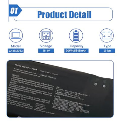 C41N2013 90Wh Laptop Battery for ASUS ROG Zephyrus G15 G513 G513QR G513QY G533 G533QS GA503 GA503QM Series ROG Strix G513 G713 Scar G533 15.4V - size: 11.46*3.18*0.37 inch C41N2013
