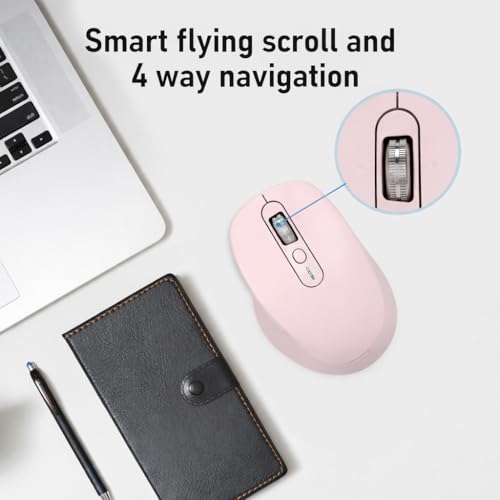 INFINMIND Wireless Bluetooth Mouse, Multi Device (BT1/BT2 + 2.4G USB) Mouse for Laptop, iPad & Mac, 4-Way Scroll with Side Buttons, Silent Click Ergonomic Offce Mouse, Adjustable DPI（Pink） - color: Pink