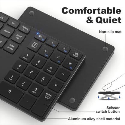 MOFII Number Pad for Laptop - Bluetooth Black Wireless Numeric Keypad 35 Keys USB-C Rechargeable Numpad, Accounting Portable Financial Data 10 Key for Laptop/PC/Desktop/Notebook/Surface Pro - color: Dark black