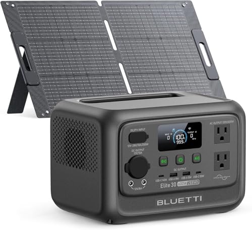 BLUETTI Solar Generator Elite 30 V2 with 100W Solar Panel Included 288Wh | LiFePO4 Portable Power Station, 600W AC Outlets (1500W Power Lifting), 10ms UPS, Fast Charge for Camping, Home Use, Emergency - style: BLUETTI Elite 30 V2+100W Solar Panel