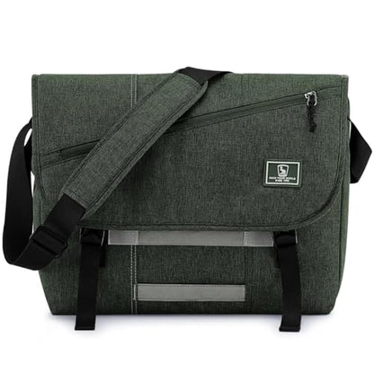 OIWAS Messenger Bag for Men, 15.6 Inch Laptop Satchel Crossbody Bag, Green | Padded laptop sleeve; built-in bottle holder & reflective safety strips; large shoulder bag for college, work, travel - color: 15.6 Inch-green