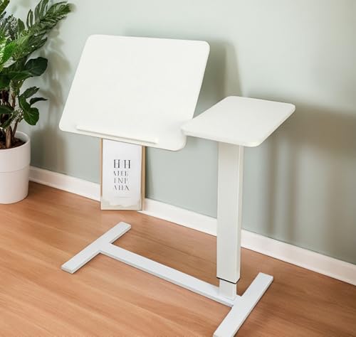 Foldable Bedside Table, Height Adjustable Overbed Bedside Desk Mobile Rolling Laptop Stand Tilting Sofa Side Table with Wheels, Folding Tray Tables for Laptop Bed Couch, Gift for Family, White - color: White