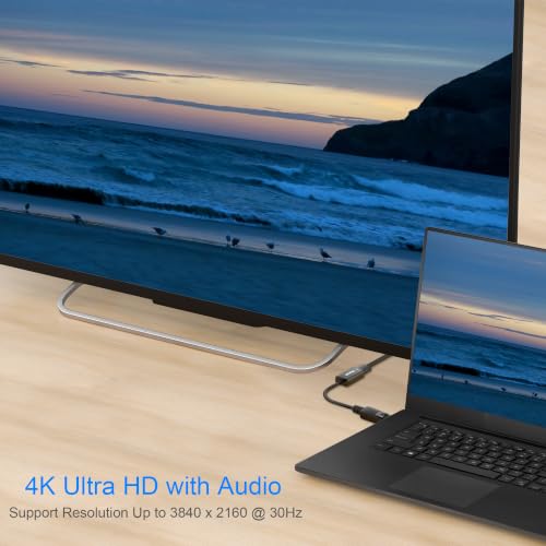 4K DisplayPort to HDMI Adapter, Male to Female, Black | One-way from Display Port (DP) source (computer, desktop, laptop) to HDMI display (monitor, projector, TV); passive design