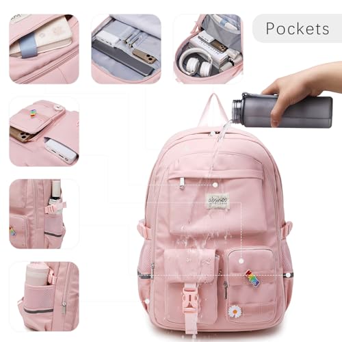 abshoo School Backpack for Girls Bookbag with Lunch Bag Teen Girls School Bag Travel Daypack (Pink) - color: Pink