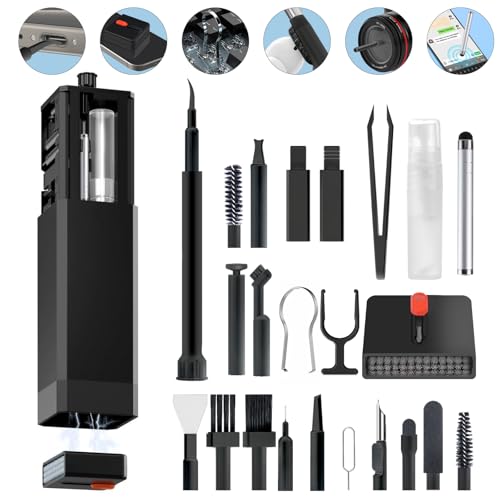 Cell Phone Cleaning Kit, iPhone Cleaning Kit for Charging Port Cleaner Keyboard Cleaning Kit for Airpods/Android/USB C/Earbuds/Laptop/iPad/Camera Lens with Stylus Pen (Black) - color: Black (Base)