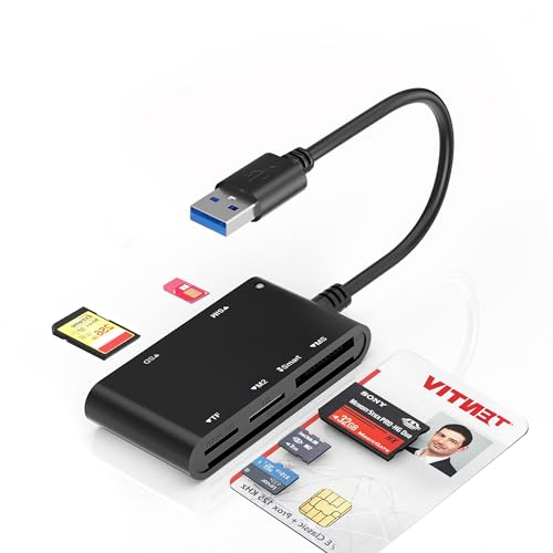 SIM Card Adapter for Computer - 7 in 1 CAC Smart Card Reader Military, MS Pro Duo/SD/TF/M2/ID/IC/PIV/SIM Card Reader, Memory Stick Pro Duo Adapter SIM Card Reader for Computer,PC,Windows,Linux,MacOS - color: USB A SIM Reader,Black