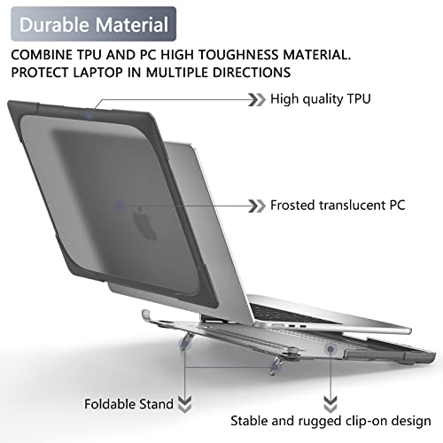 Batianda Foldable Stand Heavy Duty Case for MacBook Air 13.6 inch, Gray | Fits M5 M4 M3 M2 Chip 2026-2022 Model, Ergonomic Stand Holds 22 lbs, Shockproof Bumper, with Keyboard Cover Screen Protector - color: Grey
