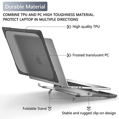 Batianda Foldable Stand Heavy Duty Case for MacBook Air 13.6 inch, Gray | Fits M5 M4 M3 M2 Chip 2026-2022 Model, Ergonomic Stand Holds 22 lbs, Shockproof Bumper, with Keyboard Cover Screen Protector - color: Grey