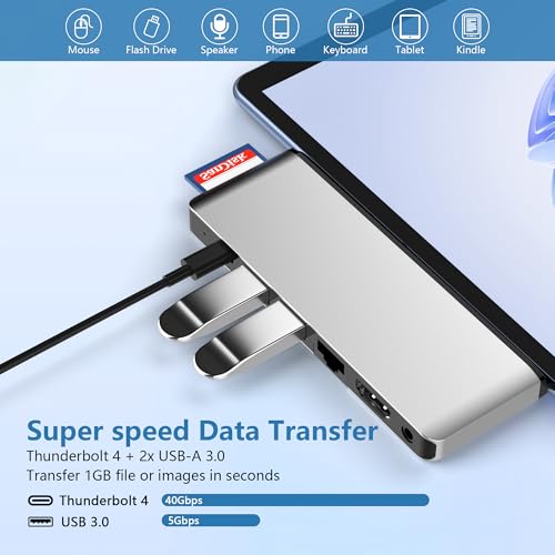 Surface Pro 9/10/11/X Docking Station with 4K HDMI, USB-C Thunderbolt 4 (8K@30Hz Video+40G Data+100W PD), 100M RJ45, 2 USB 3.0, SD/TF Card Slot, 3.5mm Audio, Triple Display for Surface Pro 9/10/11/X