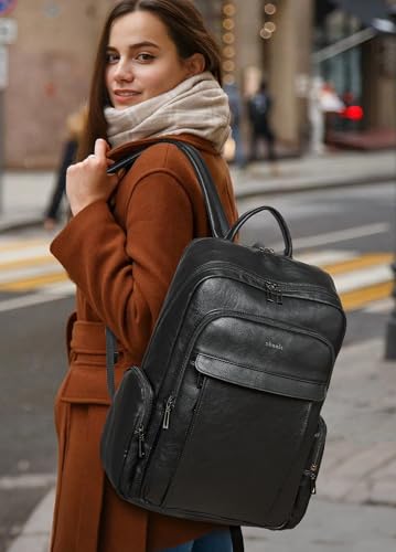 17 inch Laptop Backpack for Women, Leather Computer Backpack Purse - color: Two-tone Black