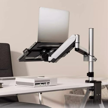 Monitor Arm Gas 2 in 1 Laptop Desk Mount with Tray for 17-32" Monitor and 12-17" Laptop, Holds 19.8 lbs, Fully Adjustable Laptop Desk Arm with Clamp/Grommet Base Monitor Desk Mount