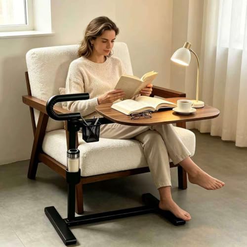 Auxiliary Standing Tray Table, Black Roller Sliding 360° Sofa Rotating and Height Adjustable Rotating TV and Laptop Table, Ergonomic Auxiliary Safety Standing Handle, aid Independent Living - color: Black, size: Armrest Bed 360° Table