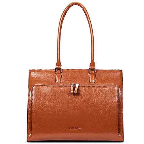 BOSTANTEN Leather Briefcase for Women Vintage 15.6 inch Laptop Bag for Women Business Tote Shoulder Handbag - color: Brown