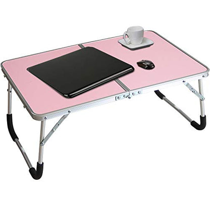 Foldable Laptop Table, Bed Desk, Breakfast Serving Bed Tray, Pink | [Portable Mini Picnic Table & Ultra Lightweight] [Folds in Half with Inner Storage Space] - color: Pink