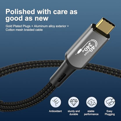 USB4 Cable with Thunderbolt 4, 240W Charging, 40Gbps Data, 8K@60Hz 4K120Hz HDR, PD3.1, USB C to USB C, for MacBook M1-M3, Mac Studio, Laptops, Monitor - size: USB4 40G 240W-0.5M