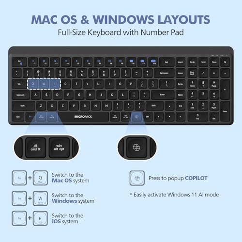 Wireless Keyboard and Mouse Combo for Desktop Mac iPad Bluetooth 2.4 Ghz Rechargeable Silent Click with Number Pad Black Compatible with Pc, Laptop, Tablet (Black) - color: Black