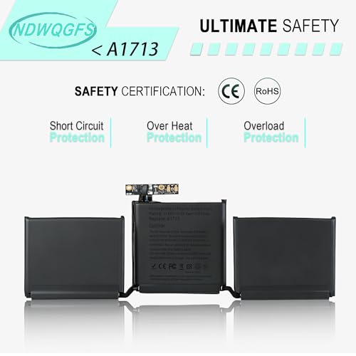 A1713 A1708 Battery for MacBook Pro 13 Inch A2171 (2016-2017) & A2159 A2289 A2338 (2019-2020) 11.4V 54.5Wh Li-Polymer Replacement Compatible with EMC 2978 3164 3301 3456 3578