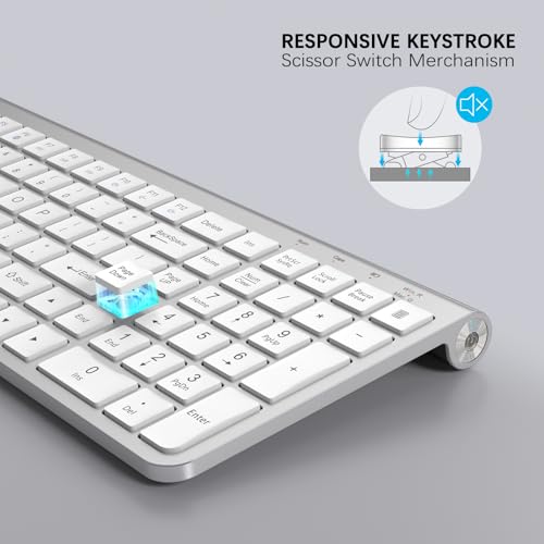 JOYACCESS Wireless Keyboard, Ergonomic,Dustproof,2.4G Slim and Compact Quiet Wireless Keyboard with Number Keypad for Windows, MacBook Pro/Air, Laptop, Desktop, PC-Sliver&White - color: White