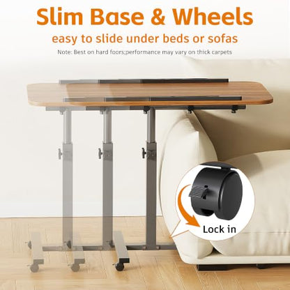 Furist Laptop Lap Desk, Mobile Adjustable Overbed Bedside Table with Wheels, Portable Standing Bed Desk, Rolling lapdesk Lap desks for Adults with Casters& Mouse Pad - color: Light Walnut