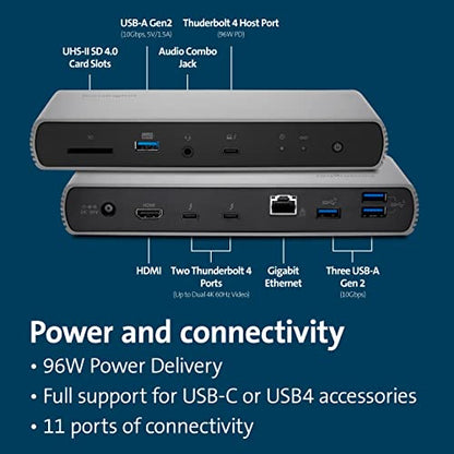 Kensington SD5780T Thunderbolt 4 Dual 4K Docking Station with up to 100W Power Delivery & SD Card Reader, HDMI & Thunderbolt 4 Ports for Windows and MacBooks (K33040NA) | 100W power delivery, SD card reader, HDMI and Thunderbolt 4 ports, for Windows and M