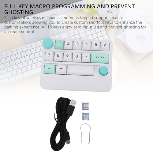 Asixxsix Number Pad, RGB 15 Keys Hot Swappable Wireless Numeric Keypad Macro Programmable Rechargeable Number Keypad with 3 Mode USB C 2.4G Bluetooth for Laptop Desktop Computer PC (White Green) - color: White Green