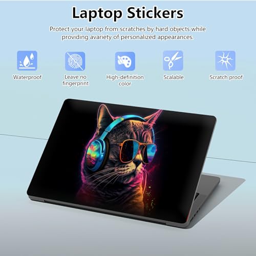 Universal Laptop Skin Sticker with 2 Wrist Pad Skins, Waterproof Scratch Resistant Vinyl Laptop Cover Decal, Cut to Fit for 11–15.6 Inch MacBook HP Dell Lenovo, Cool Cat with Glasses - color: Cool Cat with Glasses