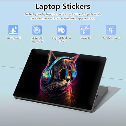Universal Laptop Skin Sticker with 2 Wrist Pad Skins, Waterproof Scratch Resistant Vinyl Laptop Cover Decal, Cut to Fit for 11–15.6 Inch MacBook HP Dell Lenovo, Cool Cat with Glasses - color: Cool Cat with Glasses