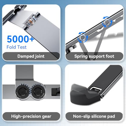 ICE COOREL Portable Laptop Stand, Foldable Laptop Riser for Desk, 6-Level Adjustable Ergonomic Computer Stand, Premium Aluminum Alloy Notebook Holder Compatible with 10-17 Inch Laptops & Tablets - color: SILVER