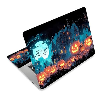 Universal Laptop Skin Sticker Decal,15.6 Inch Laptop Vinyl Cover for 13" 14" 15.6" Laptop,Scratch-Resistant Waterproof Protector Wrap,Reusable with Wrist Pads,Mansion Pumpkins - color: Mansion Pumpkins